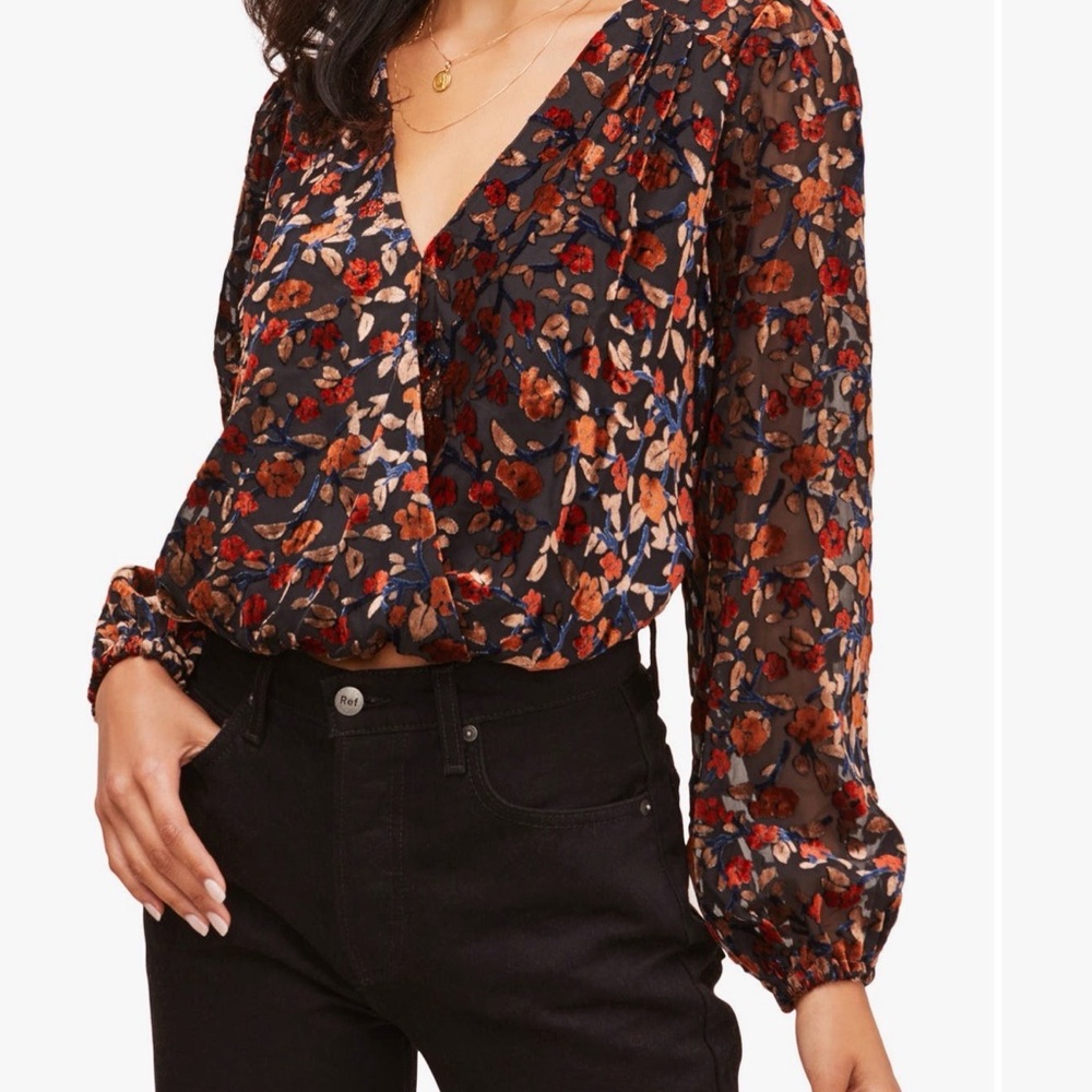 Astr Fake Burnout Multicolor Floral Blouse